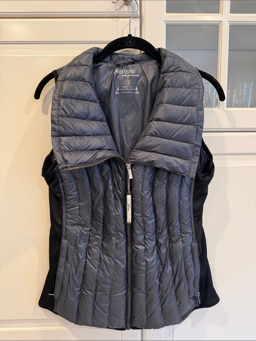 Kensie Gray & Black Quilted Puffer Vest with Funnel Collar